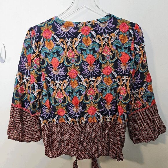 Anthropologie Maeve Carter Floral Tie Front Bell Sleeve Blouse Womens Multicolor - Picture 3 of 5